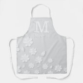 白色フローラエンボス名イニシャル パーソナライズされた エプロン (正面)