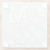 白色フローラエンボス名イニシャル パーソナライズされた ガラスコースター (裏面)