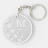 白色フローラエンボス名イニシャル パーソナライズされた キーホルダー (裏面)
