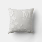 白色フローラエンボス名イニシャル パーソナライズされた クッション (裏面)
