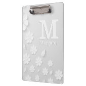 白色フローラエンボス名イニシャル パーソナライズされた クリップボード (左)