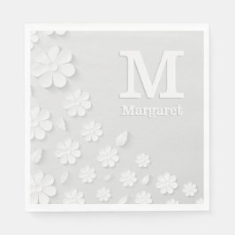 白色フローラエンボス名イニシャル パーソナライズされた スタンダードランチョンナプキン