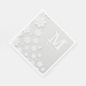 白色フローラエンボス名イニシャル パーソナライズされた スタンダードランチョンナプキン (角)