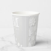 白色フローラエンボス名イニシャル パーソナライズされた 紙コップ (右)