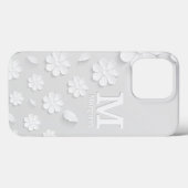 白色フローラエンボス名イニシャル パーソナライズされた Case-Mate iPhoneケース (裏面 (横))