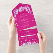 白色フローラカスケーディングガーランド結婚マゼンタ オールインワン招待状 (貼ってはがせる)