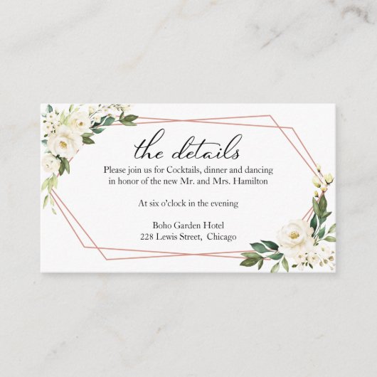 白色フローラジオメト結婚リ詳細エンクロージャ エンクロージャーカード (正面)