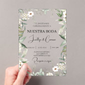 白色フローラスペインの結婚式招待状 アクリル招待状 (インサイチュ (ポータブル))