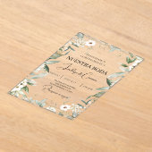 白色フローラスペインの結婚式招待状 アクリル招待状 (レイダウン)