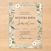 白色フローラスペインの結婚式招待状 アクリル招待状 (正面)