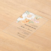 白色フローラスペインの結婚式招待状 アクリル招待状 (レイダウン)