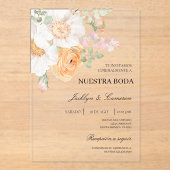 白色フローラスペインの結婚式招待状 アクリル招待状 (正面)