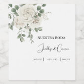 白色フローラスペインの結婚式招待状 ワインラベル (シングルラベル)