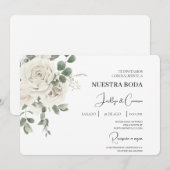白色フローラスペインの結婚式招待状 招待状 (正面/裏面)