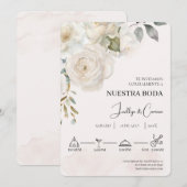 白色フローラスペインの結婚式招待状 招待状 (正面/裏面)