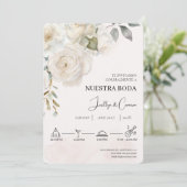 白色フローラスペインの結婚式招待状 招待状 (スタンド正面)