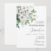 白色フローラスペインの結婚式招待状 招待状 (正面/裏面)