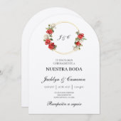白色フローラスペインの結婚式招待状 招待状 (正面/裏面)