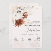 白色フローラスペインの結婚式招待状 招待状 (正面/裏面)