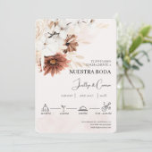 白色フローラスペインの結婚式招待状 招待状 (スタンド正面)