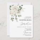 白色フローラスペインの結婚式招待状 招待状 (正面)
