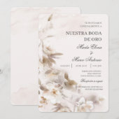 白色フローラスペインの結婚式招待状 招待状 (正面/裏面)