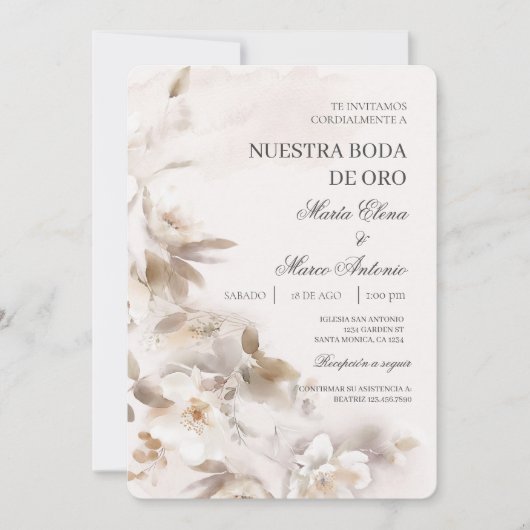 白色フローラスペインの結婚式招待状 招待状 (正面)