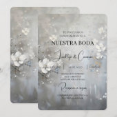 白色フローラスペインの結婚式招待状 招待状 (正面/裏面)