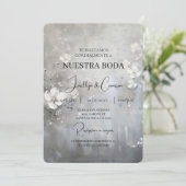 白色フローラスペインの結婚式招待状 招待状 (スタンド正面)