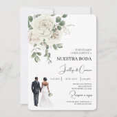 白色フローラスペインの結婚式招待状 招待状 (正面)