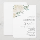 白色フローラスペインの結婚式招待状 招待状 (正面/裏面)
