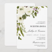 白色フローラスペインの結婚式招待状 招待状 (正面/裏面)