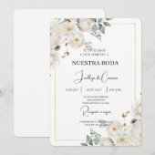 白色フローラスペインの結婚式招待状 招待状 (正面/裏面)