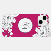 白色フローラマゼンタモノグラム Case-Mate iPhoneケース (裏面 (横))