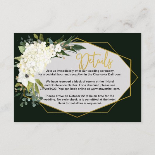 白色フローラモダン金ゴールドの黒の詳細   エンクロージャーカード (正面)