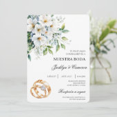 白色フローラリングスペインの結婚式招待状 招待状 (スタンド正面)