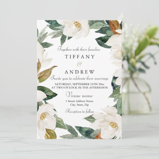 白色フローラリースエレガントフローラ春の結婚式 招待状 (スタンド正面)