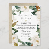 白色フローラリースエレガントフローラ春の結婚式 招待状 (正面/裏面)