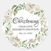 白色フローラリース《キリスト教》洗礼式や命名式封筒用シール ラウンドシール (正面)