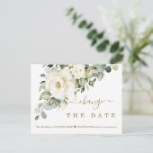 白色フローラ日付の結婚延期を変更 ポストカード (スタンド正面)