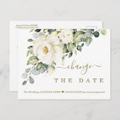 白色フローラ日付の結婚延期を変更 ポストカード (正面/裏面)