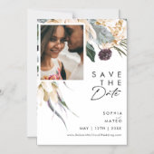 白色フローラ日付磁石の保存 マグネット招待状 (正面)