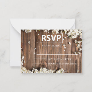 白色フローラ木製RSVP、赤面アクセント ノートカード