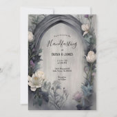 白色フローラ水彩色ゴシック異教の文字飾り 招待状 (正面)
