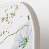 白色フローラ水色金ゴールドグリッタースクリプト名 ピックルボールラケット (左詳細)