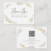 白色フローラ水色（QR付き） 名刺 (正面/裏面)