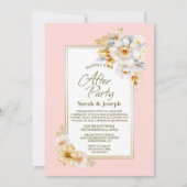 白色フローラ結婚ピンクのパーティー 招待状 (正面)