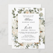 白色フローラ結婚式招待状 (正面/裏面)