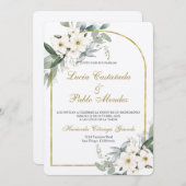 白色フローラ結婚式招待状 スペインの 招待状 (正面/裏面)