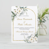 白色フローラ結婚式招待状 スペインの 招待状 (スタンド正面)